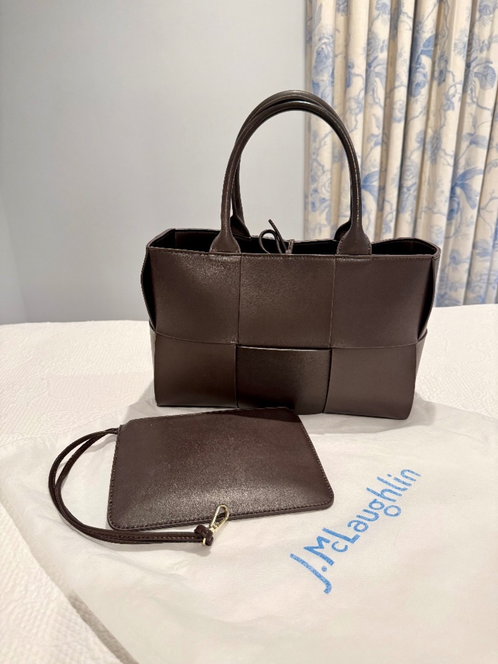 J. McLaughlin Tessare Woven Leather Tote Handbag original $398